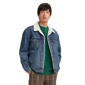 Levi's Blue Denim Sherpa-Lined Jacket with White Collar